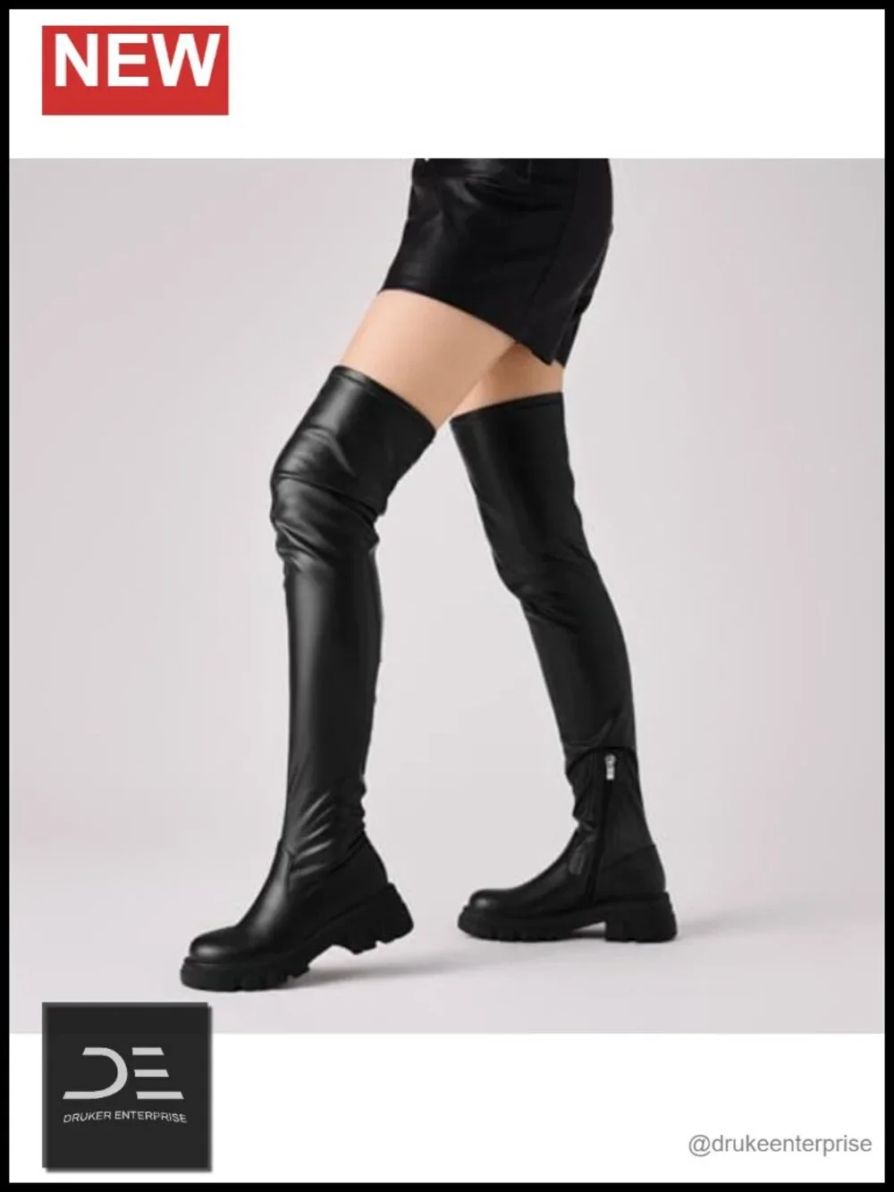 Women Thigh High Platform Lug Sole Chunky Heel Boots
